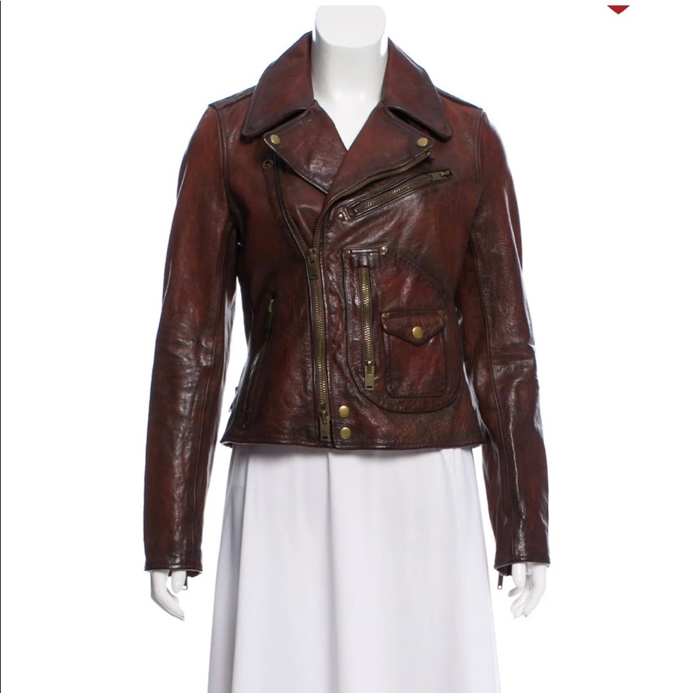 Polo Ralph Lauren brown/rust colored biker leather jacket Womens size 6